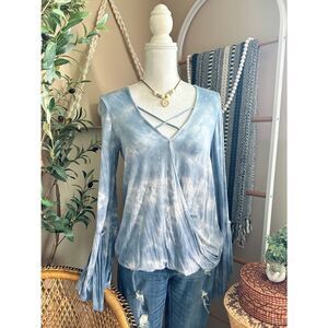 American Eagle Soft & Sexy Tie Dye Boho Top Crisscross Front Bell Sleeve S
